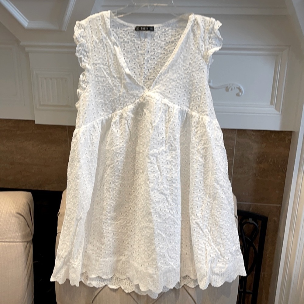 shein V-Neck Ruffle Trim Schiffy Dress